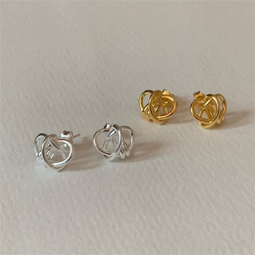 Simple Hollow Winding Knot 925 Sterling Silver Stud Earrings