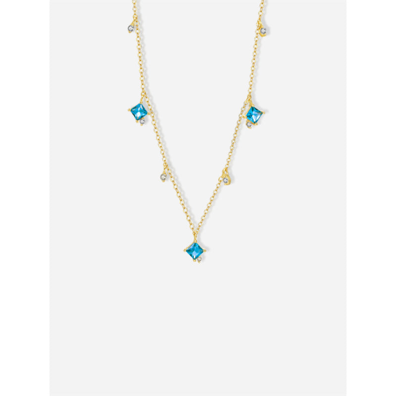 Blue Square CZ 925 Sterling Silver Necklace