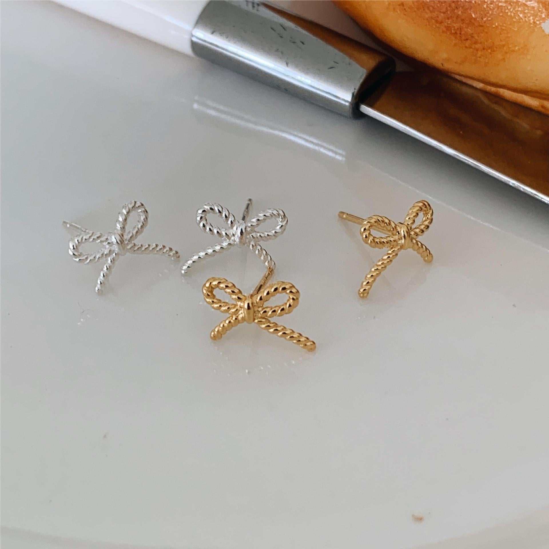 Rope Bow-Knot 925 Sterling Silver Stud Earrings