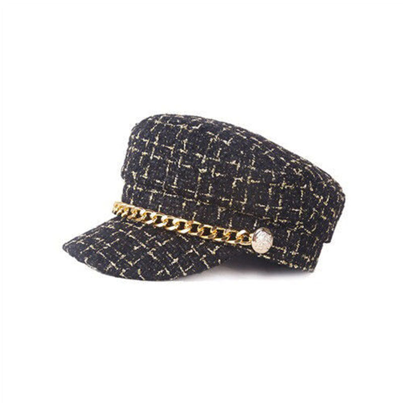 Lattice Chain Curved Eaves Beret Hat