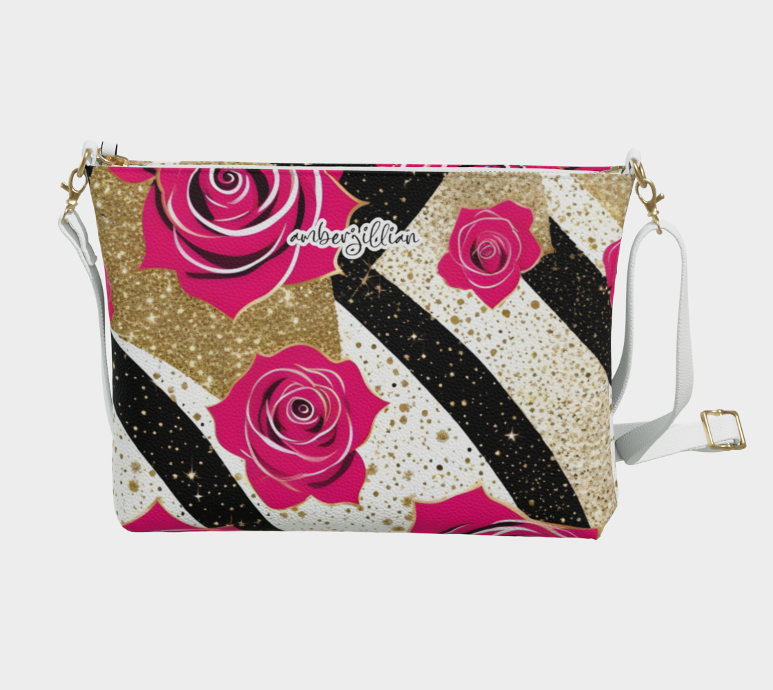 Striped Roses - Vegan Leather Crossbody Purse