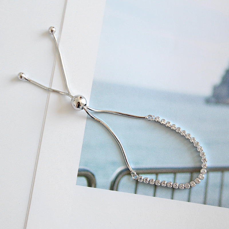 CZ Beads 925 Sterling Silver Adjustable Bracelet