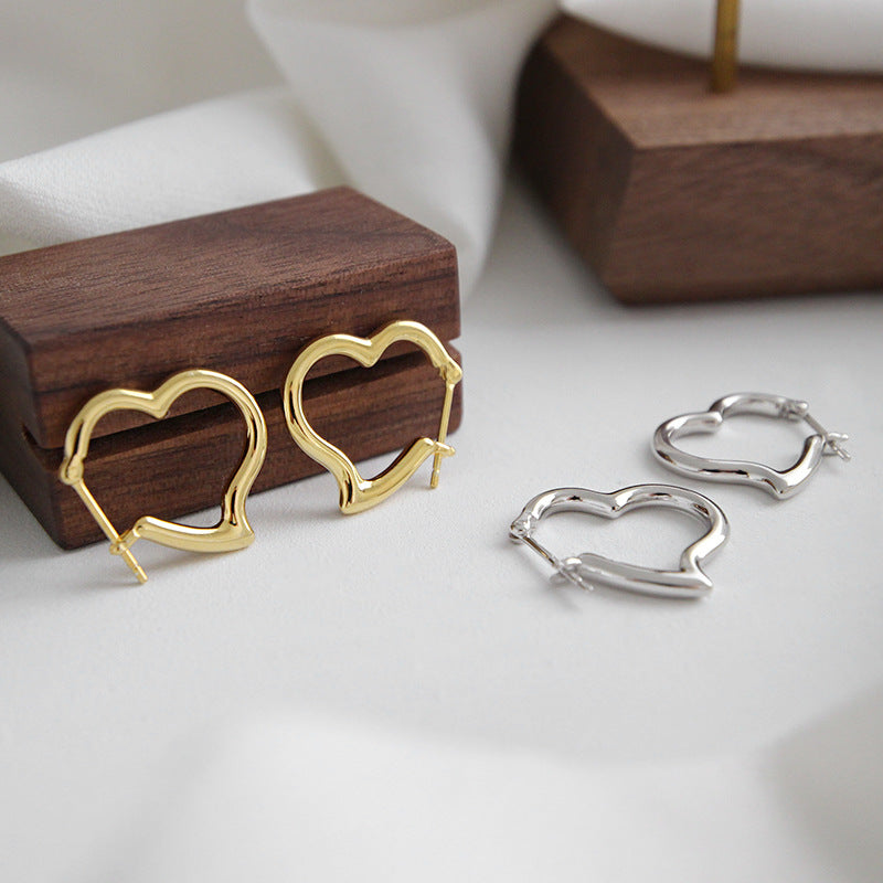 Hollow Heart 925 Sterling Silver Hoop Earrings