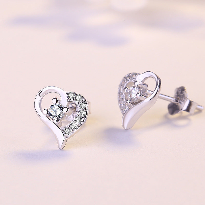 CZ Heart Love 925 Sterling Silver Stud Earrings