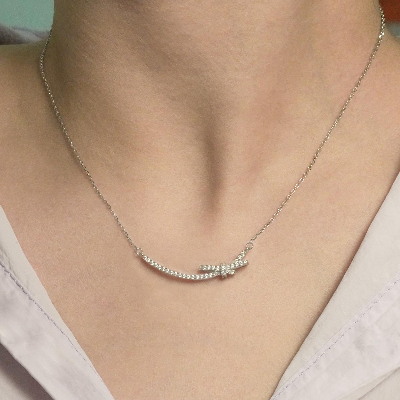 CZ Smile Bowknot 925 Sterling Silver Necklace