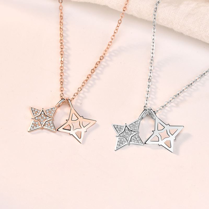 CZ Quadrangular Star Hollow 925 Sterling Silver Necklace