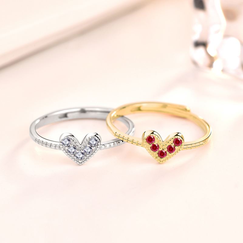 CZ Heart Love 925 Sterling Silver Adjustable Ring
