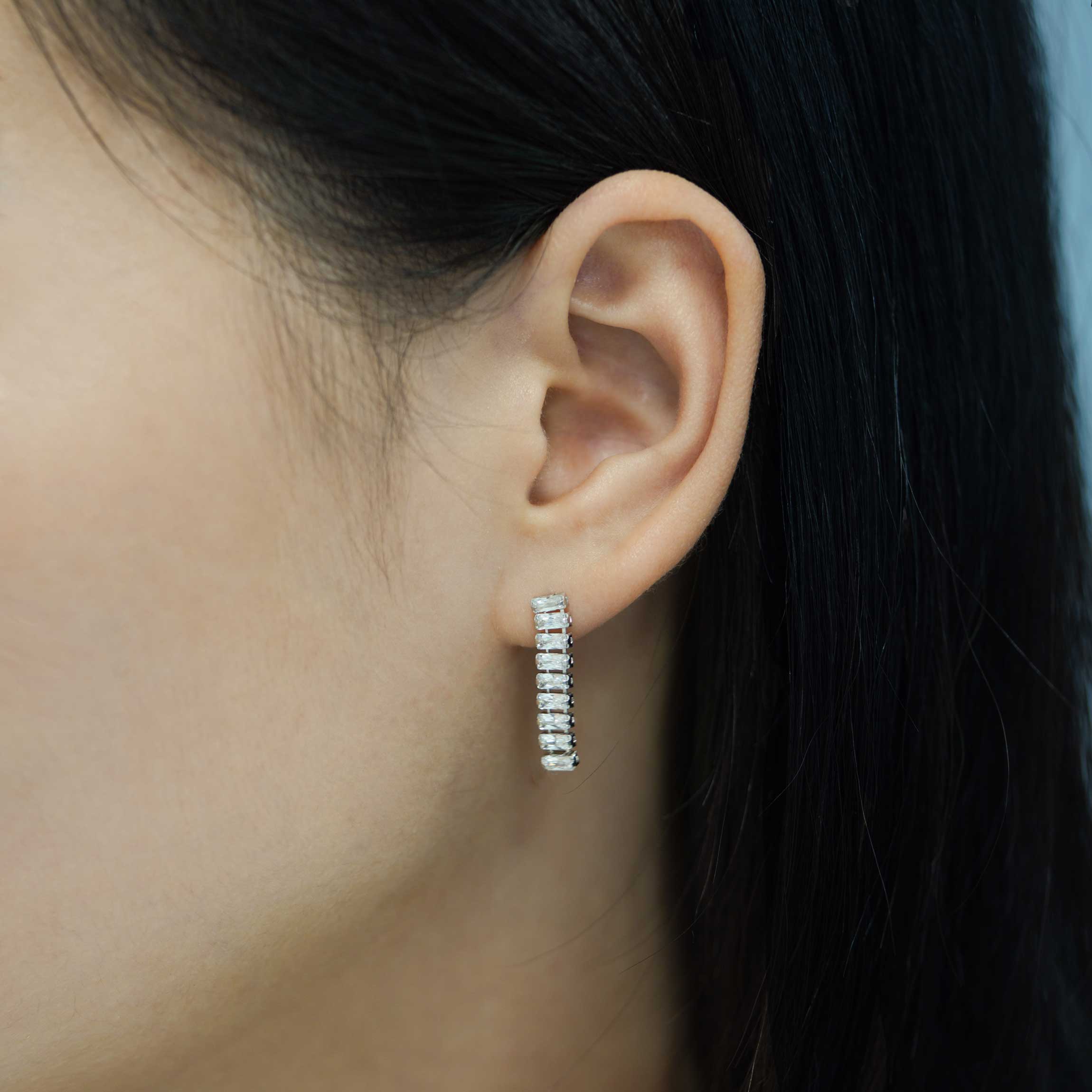 CZ Chain 925 Sterling Silver Dangling Earrings