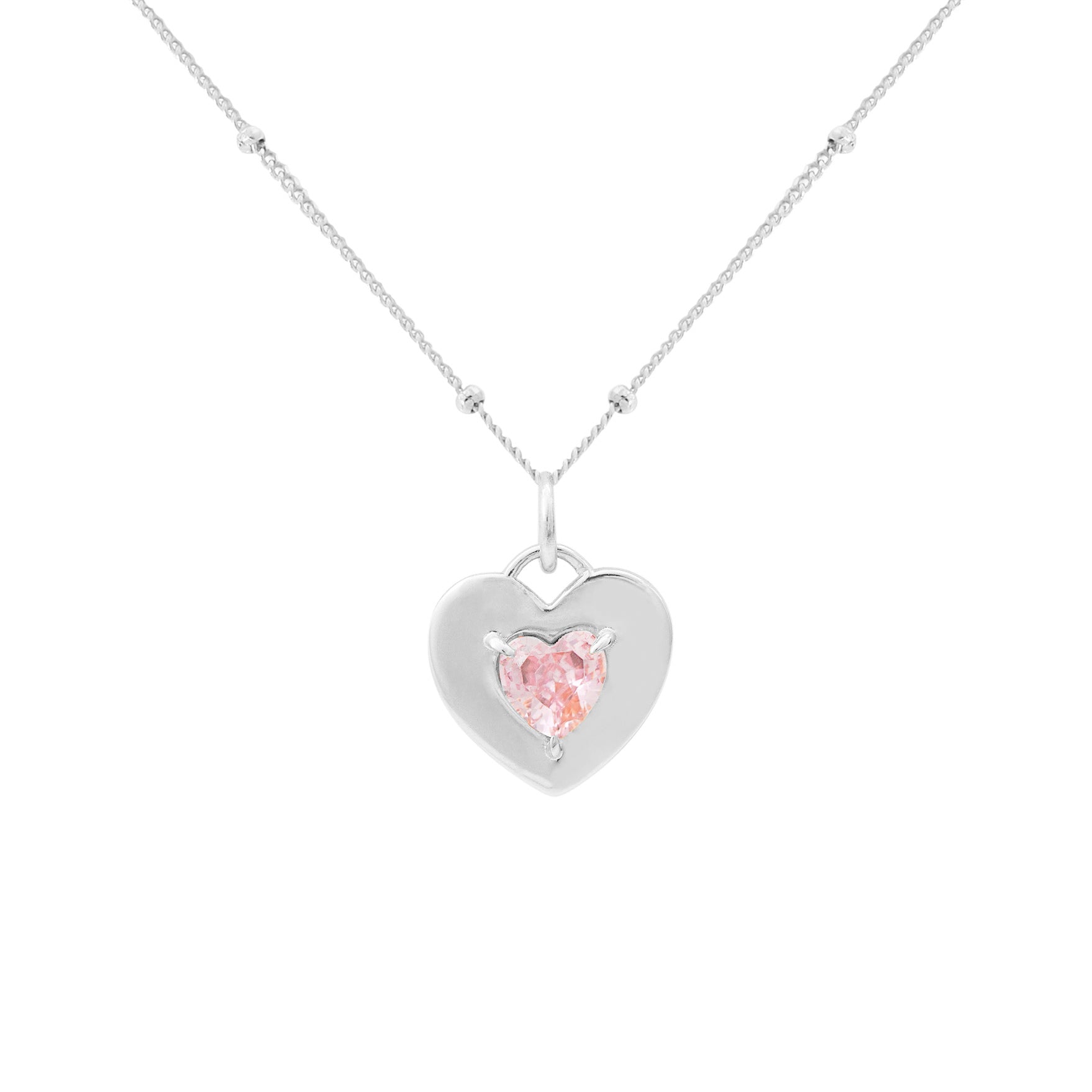 Dual Sides Wearing Styles Pink CZ Heart 925 Sterling Silver Necklace
