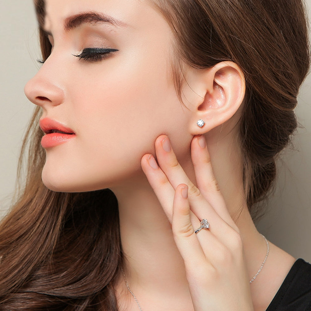 White CZ 925 Sterling Silver Studs Earrings Women/Men (5mm)