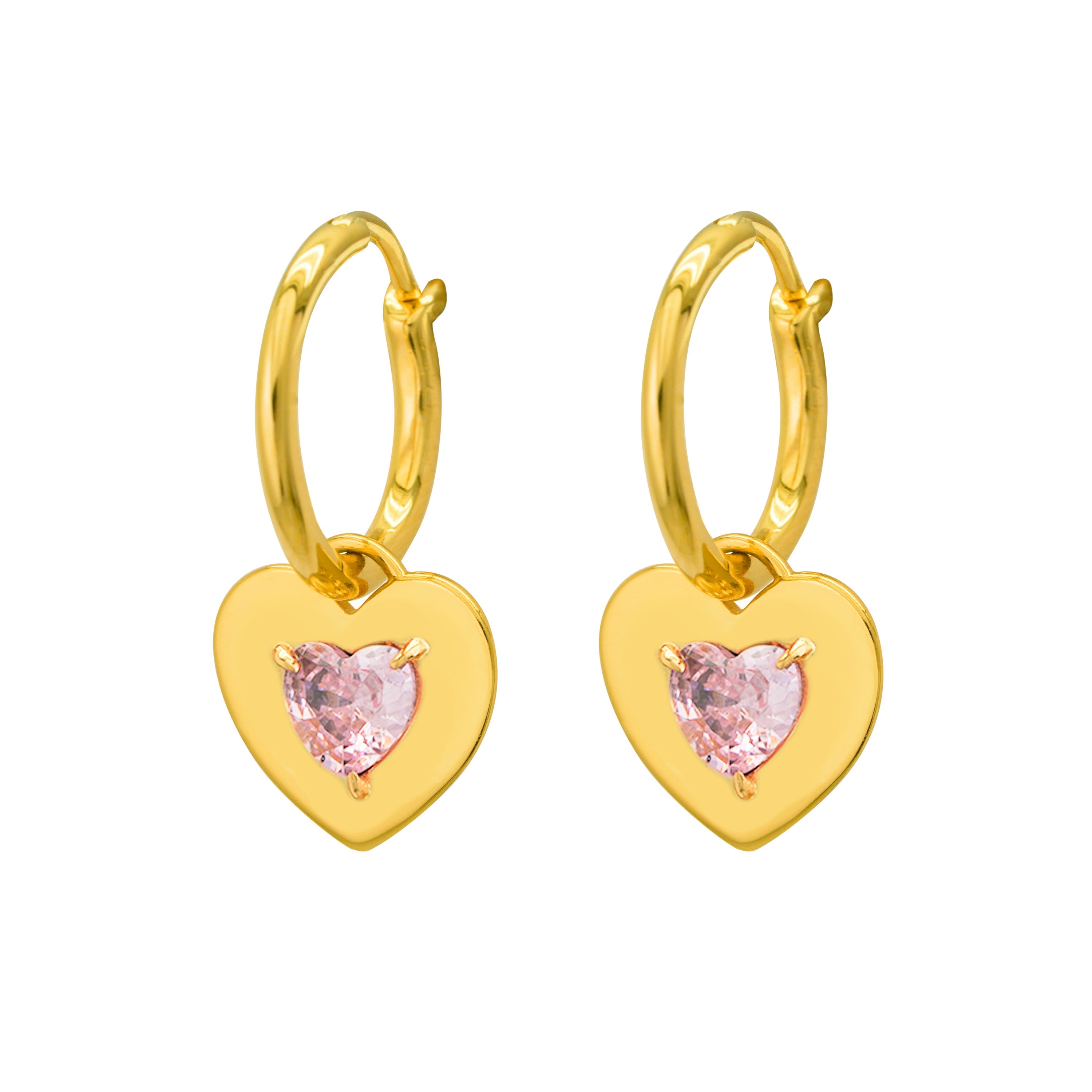 Two Sides wearing styles Pink CZ Heart Love 925 Sterling Silver Hoop Earrings