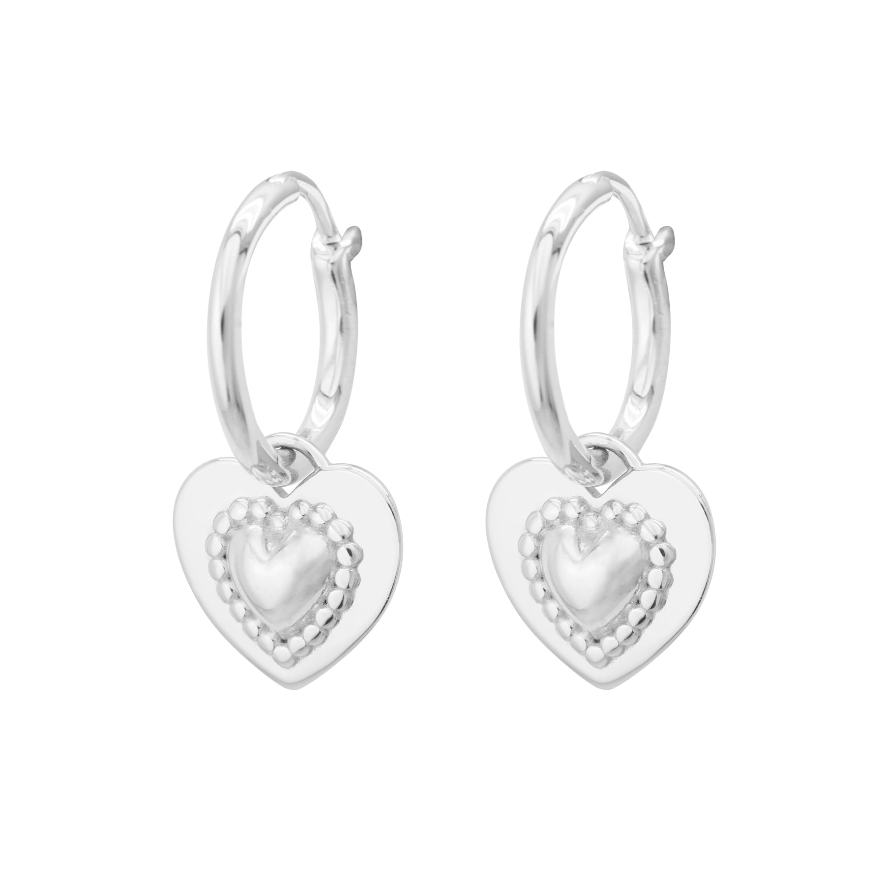 Two Sides wearing styles Pink CZ Heart Love 925 Sterling Silver Hoop Earrings
